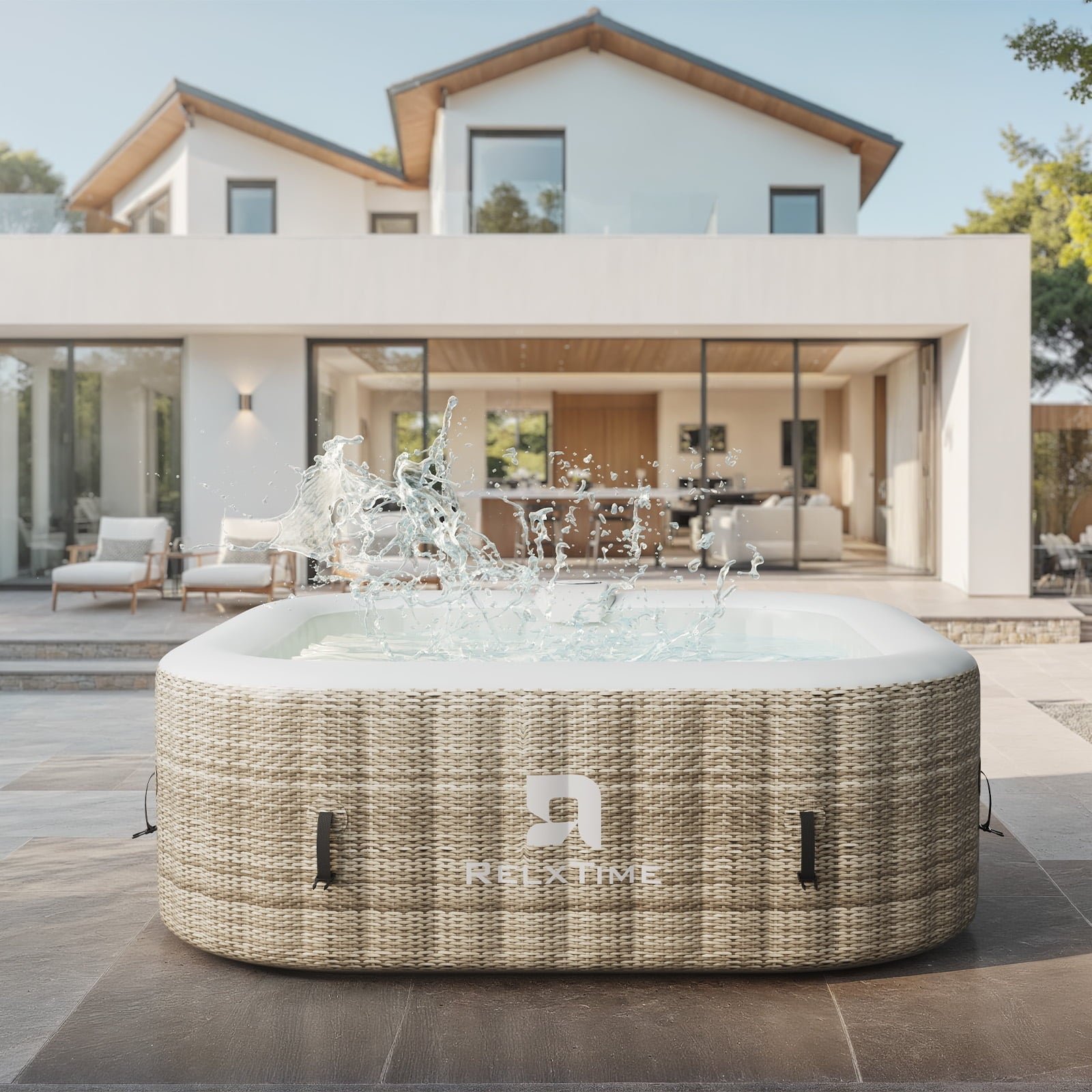 RELXTIME Inflatable Outdoor Hot Tub for 6 Person Square Spa with 120 Bubble Jets, Filter Cartridges - Image 7