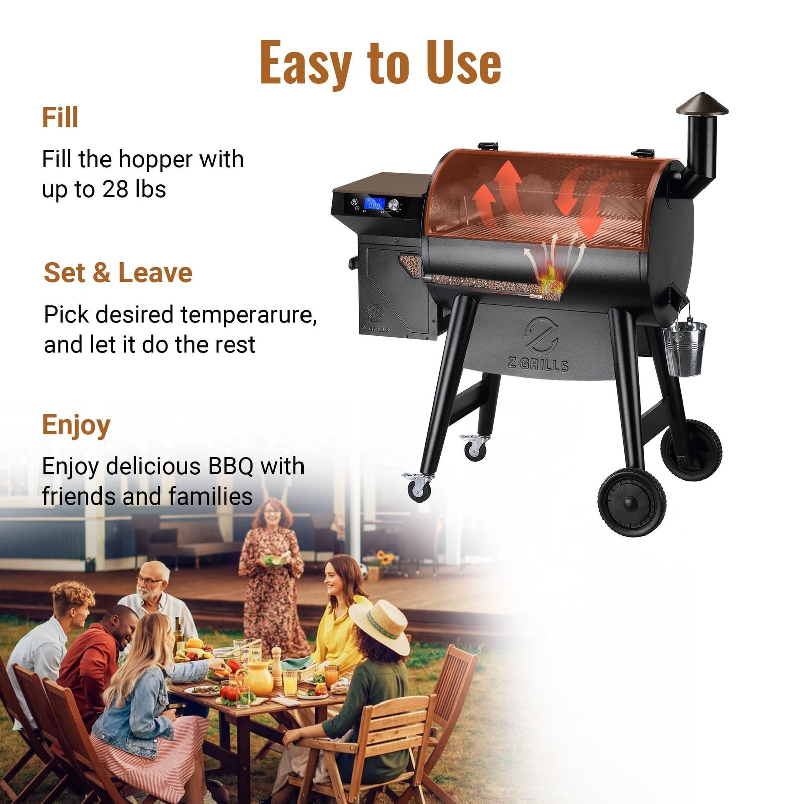 Z GRILLS Backyard Warrior 697 sq.in 8-in-1 Wood Pellet Grill Smoker with PID V3.0 Technology, LCD Screen, Meat Probes and Rain Cover - Image 15