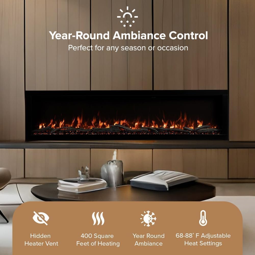 Modern Ember Highmark 60-Inch Smart Linear Electric Fireplace, WiFi & 10-Color Flames - Image 5
