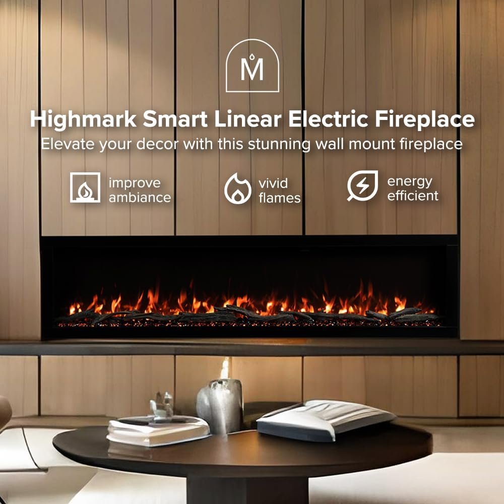 Modern Ember Highmark 60-Inch Smart Linear Electric Fireplace, WiFi & 10-Color Flames - Image 2