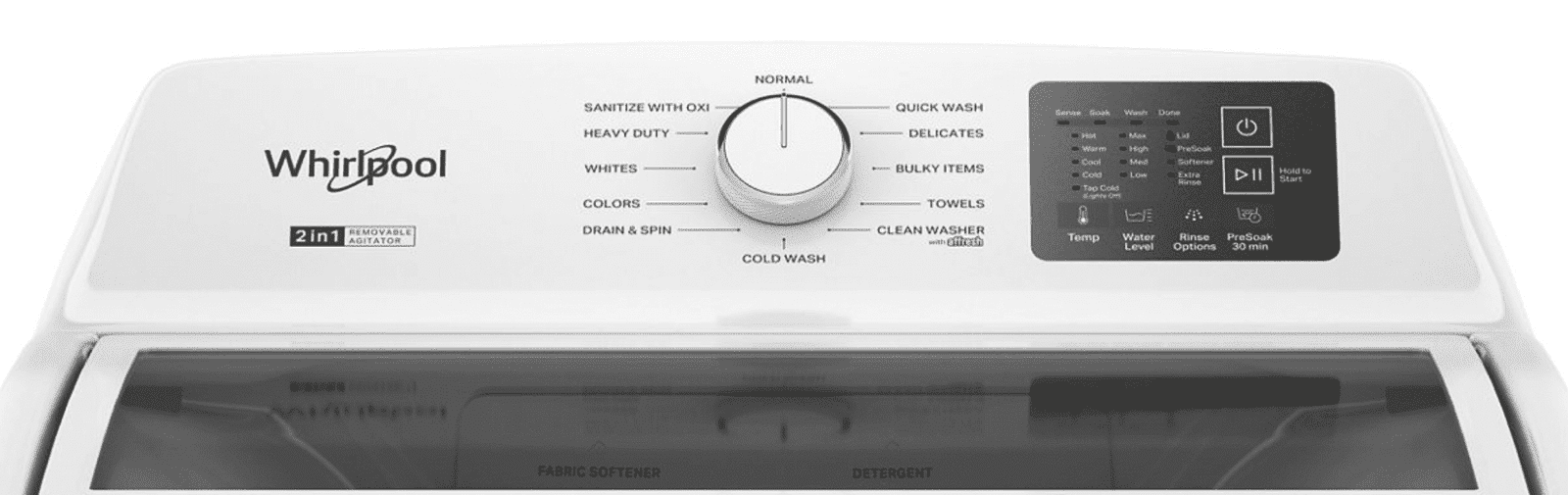 Whirlpool WTW4307SW 4.2–4.3 Cu. Ft. Top Load Washer with 2-in-1 Removable Agitator, Soft Close Glass Lid, White - Image 4