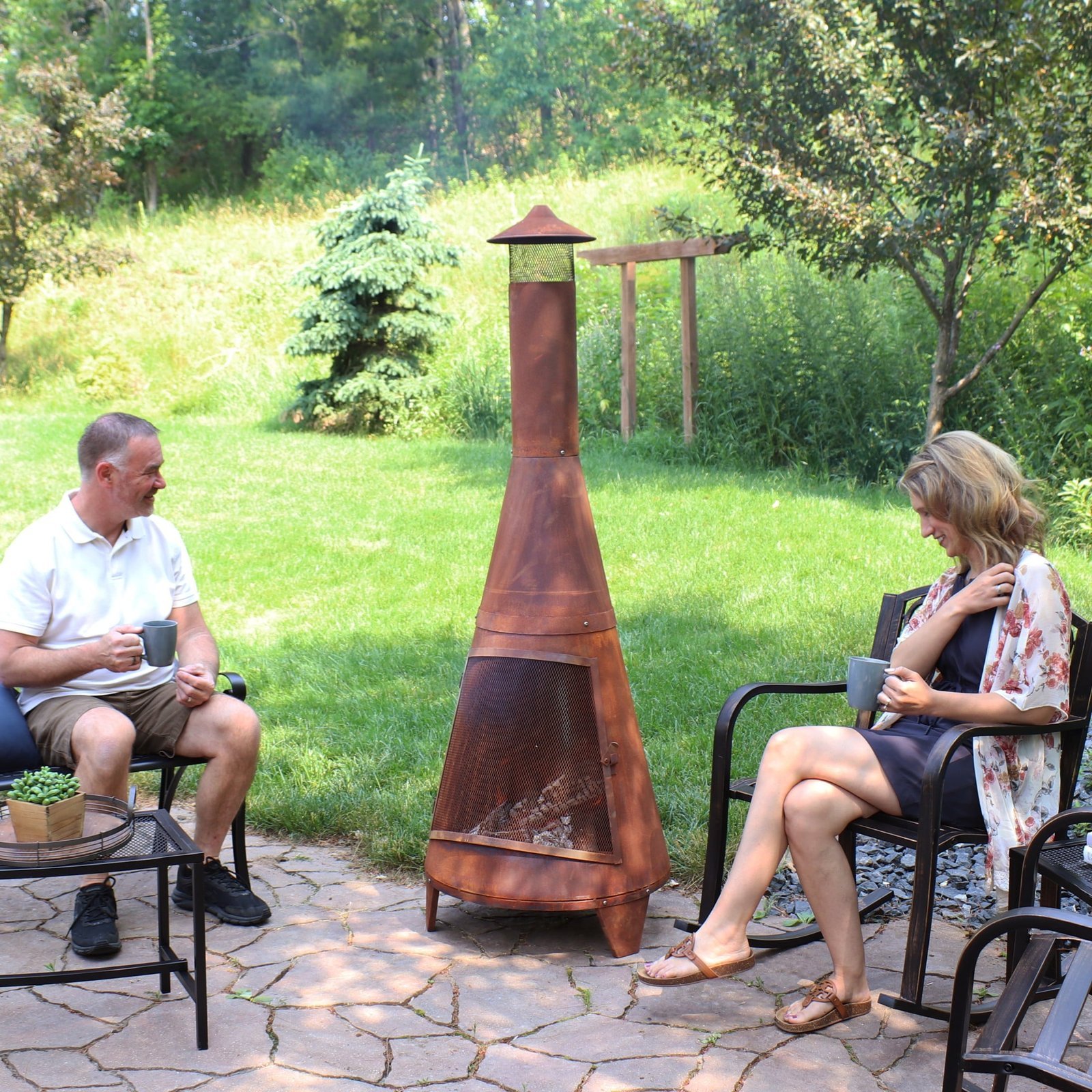 Sunnydaze 70″ Rust Patina Finish Steel Wood-Burning Chiminea with Spark Screen - Image 8