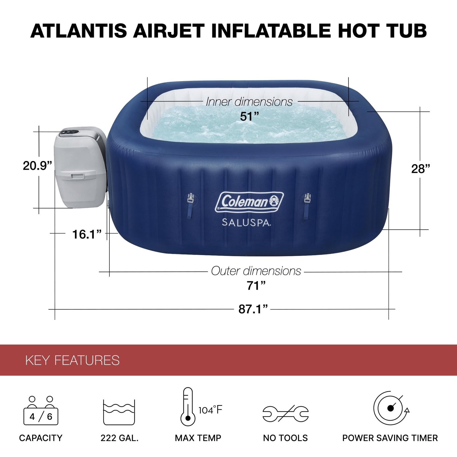 Coleman SaluSpa Atlantis AirJet Inflatable Hot Tub w/ Pump #P09144 - Image 6