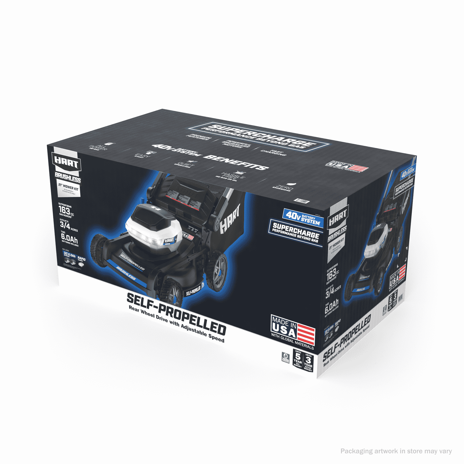 HART 40-Volt 21-inch Supercharge 3-in-1 Self-Propelled Mower Kit, (2) 6.0Ah Lithium-Ion Batteries - Image 2