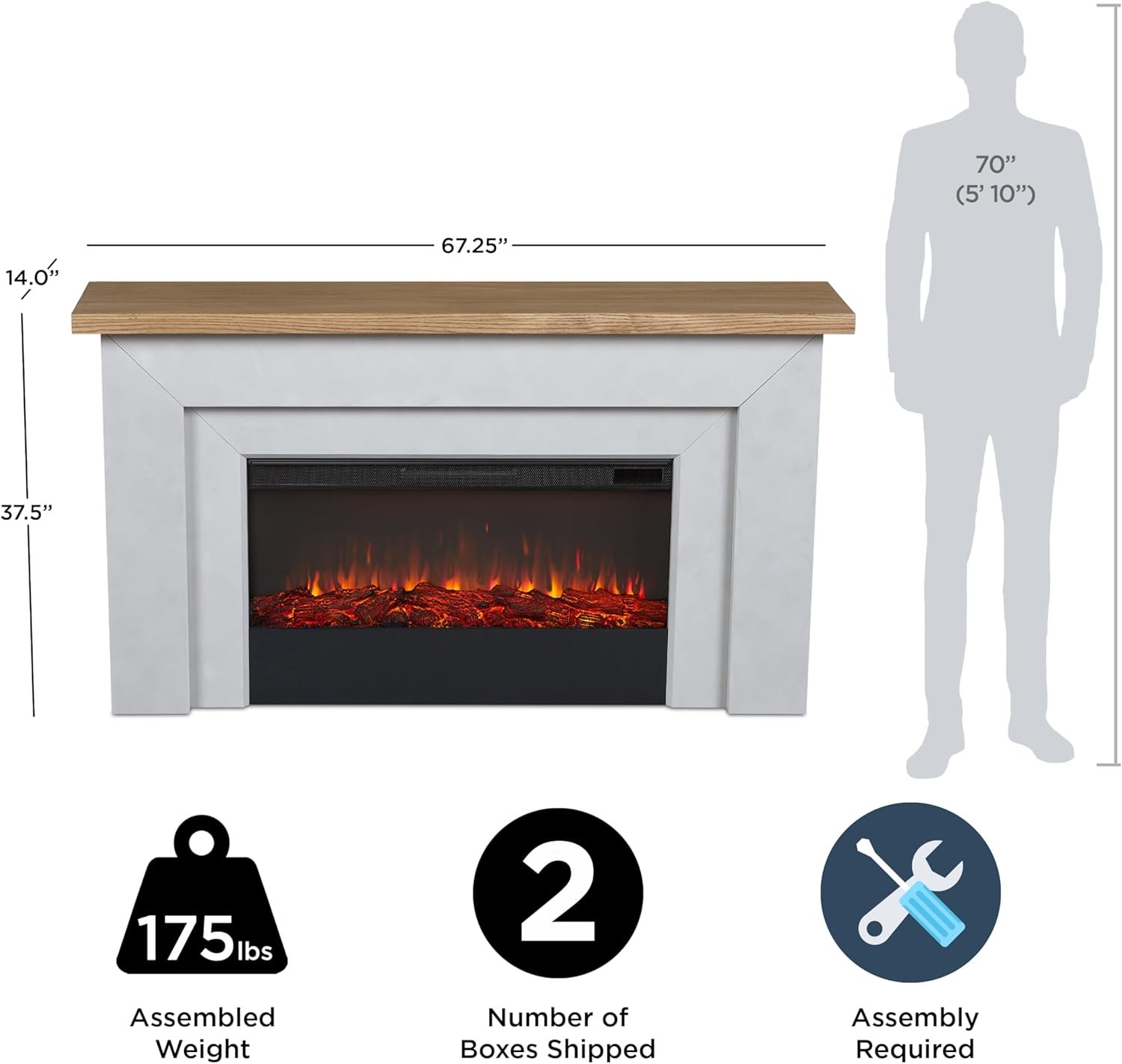 Real Flame Malie 68″ Electric Fireplace with Mantel & Remote Control - Image 4