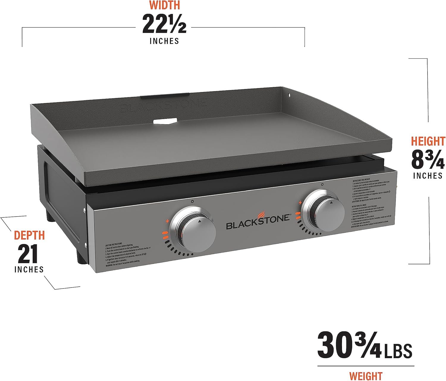 Blackstone 22″ Portable Tabletop Griddle – Dual Burner Flat Top Grill, 24,000 BTU Propane with Stainless Steel Faceplate & Rear Grease System - Image 3