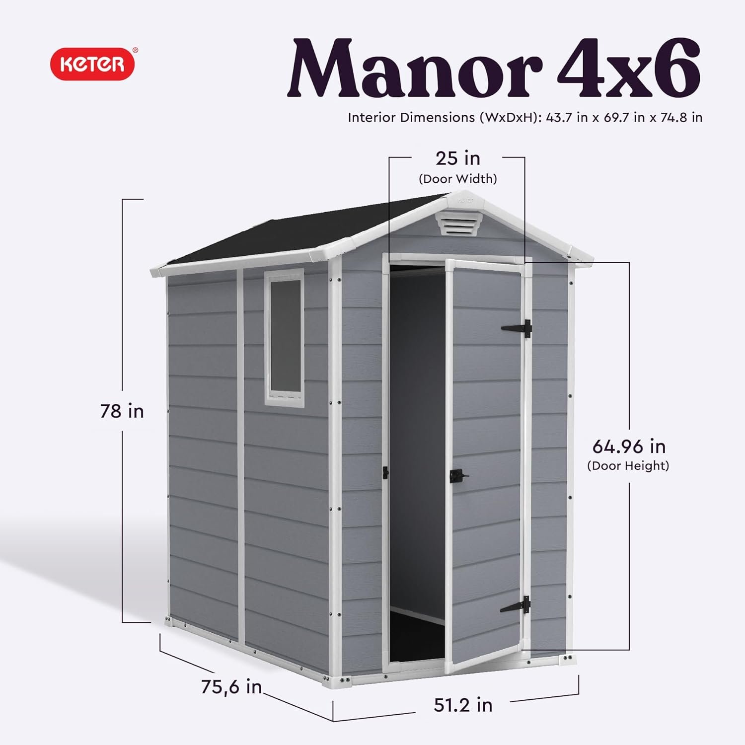 Keter Manor 4×6 Resin Outdoor Storage Shed Kit-Perfect to Store Patio Furniture, Garden Tools Bike Accessories, Beach Chairs and Lawn Mower, Grey & White - Image 2