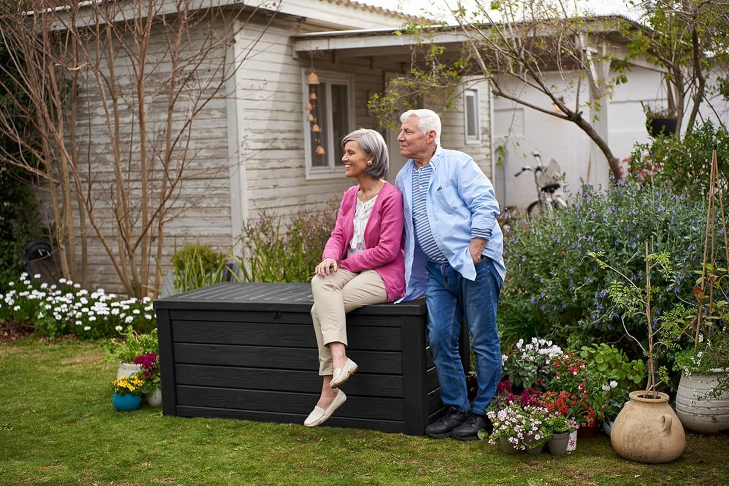Keter Westwood 150-Gallon Resin Outdoor Storage Box | Weather-Resistant Deck Bin for Patio Cushions, Garden Tools & Pool Accessories – Dark Grey - Image 3