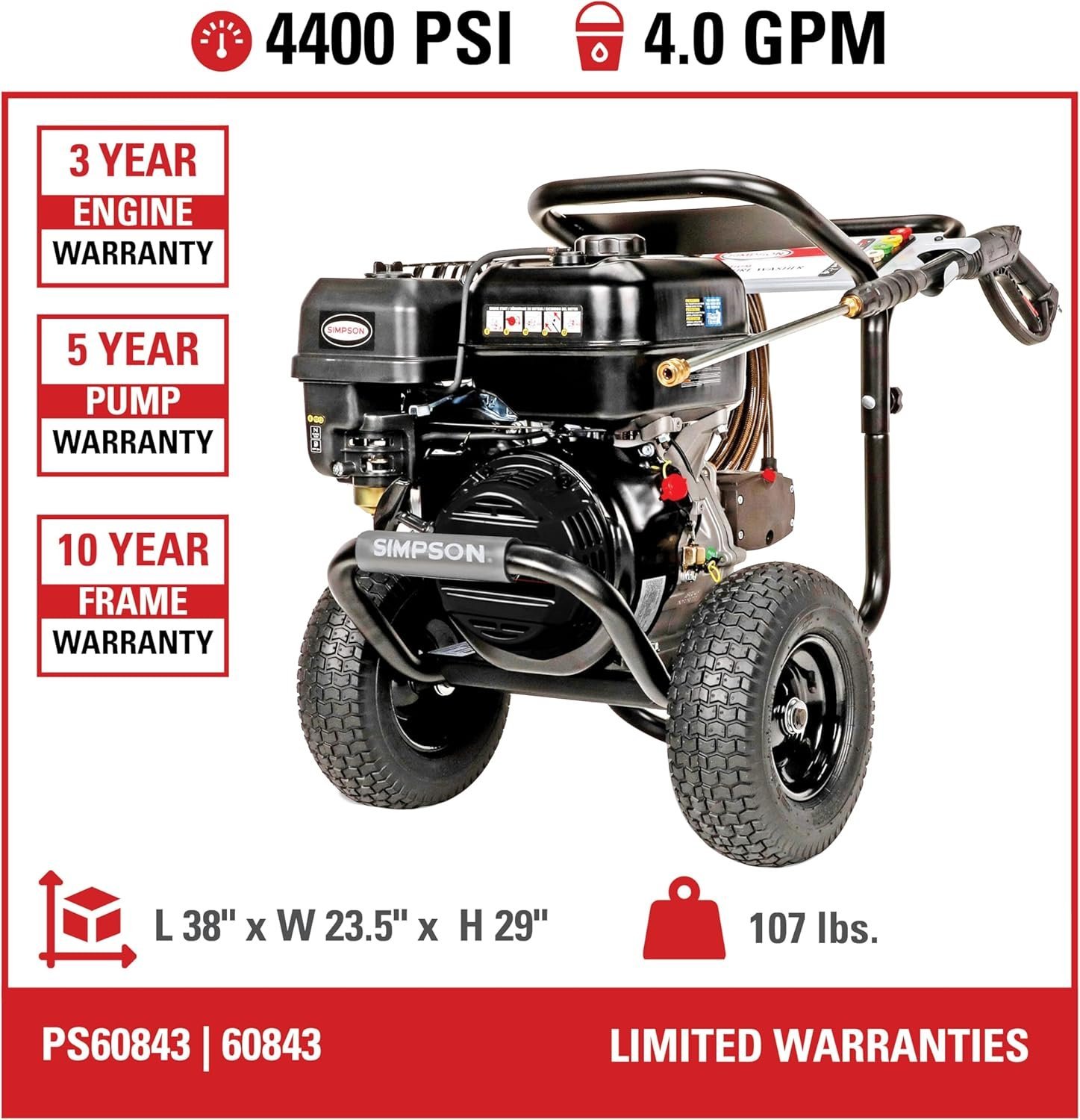 Simpson PowerShot PS60843 – 4400 PSI 4.0 GPM Commercial Gas Pressure Washer with 50 ft Hose | Cold Water, 49-State Compliant - Image 5