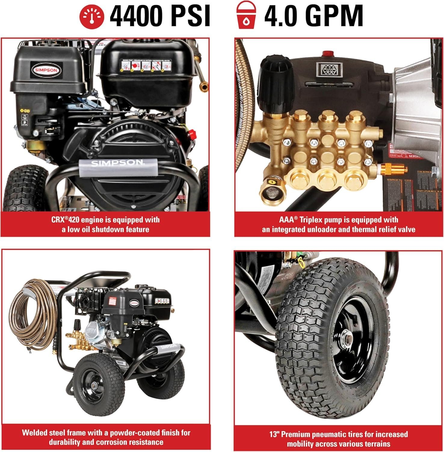 Simpson PowerShot PS60843 – 4400 PSI 4.0 GPM Commercial Gas Pressure Washer with 50 ft Hose | Cold Water, 49-State Compliant - Image 3