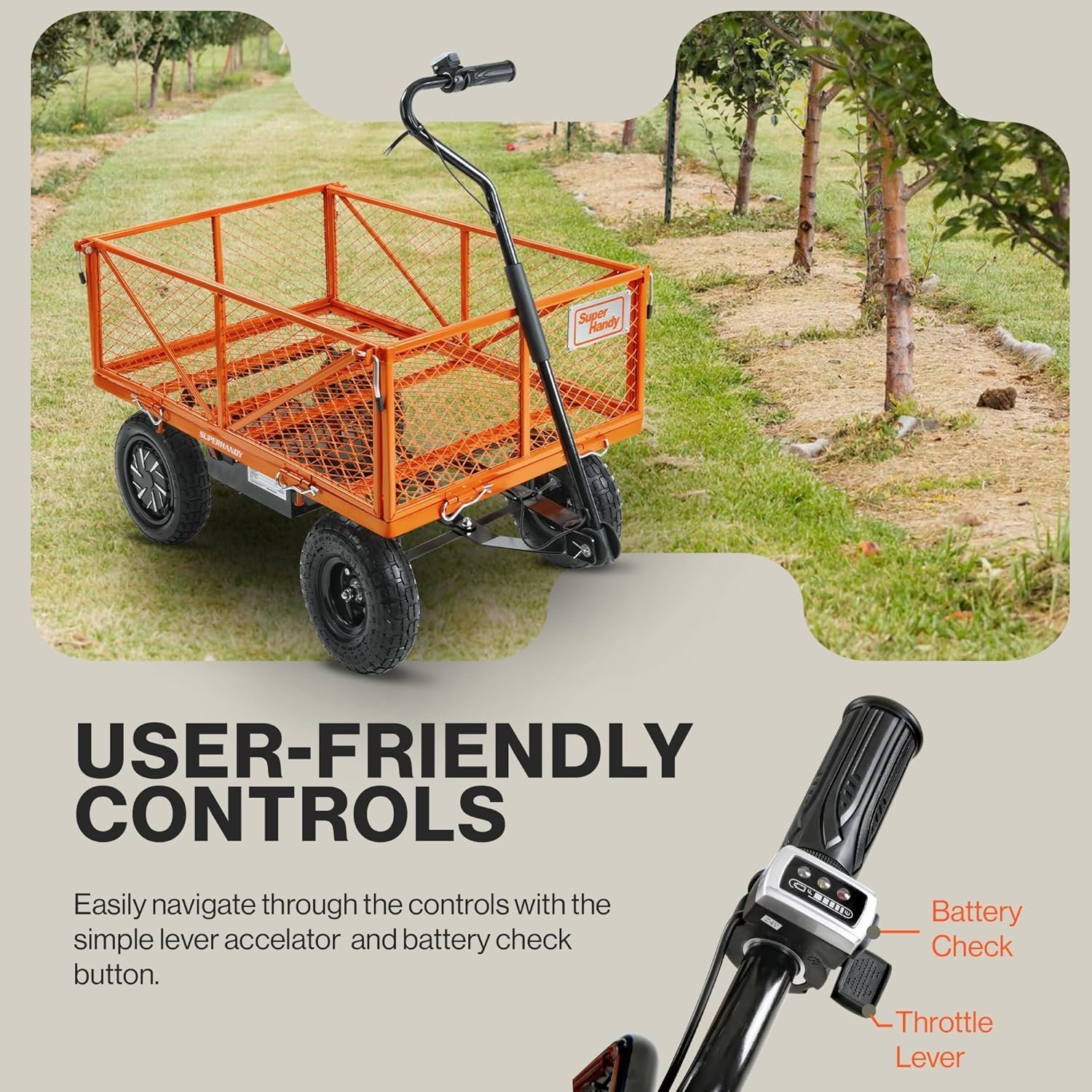 SuperHandy Electric-Assist Garden Cart, 5.7 Cu Ft, 440 lbs Load, All-Terrain Wheels - Image 4