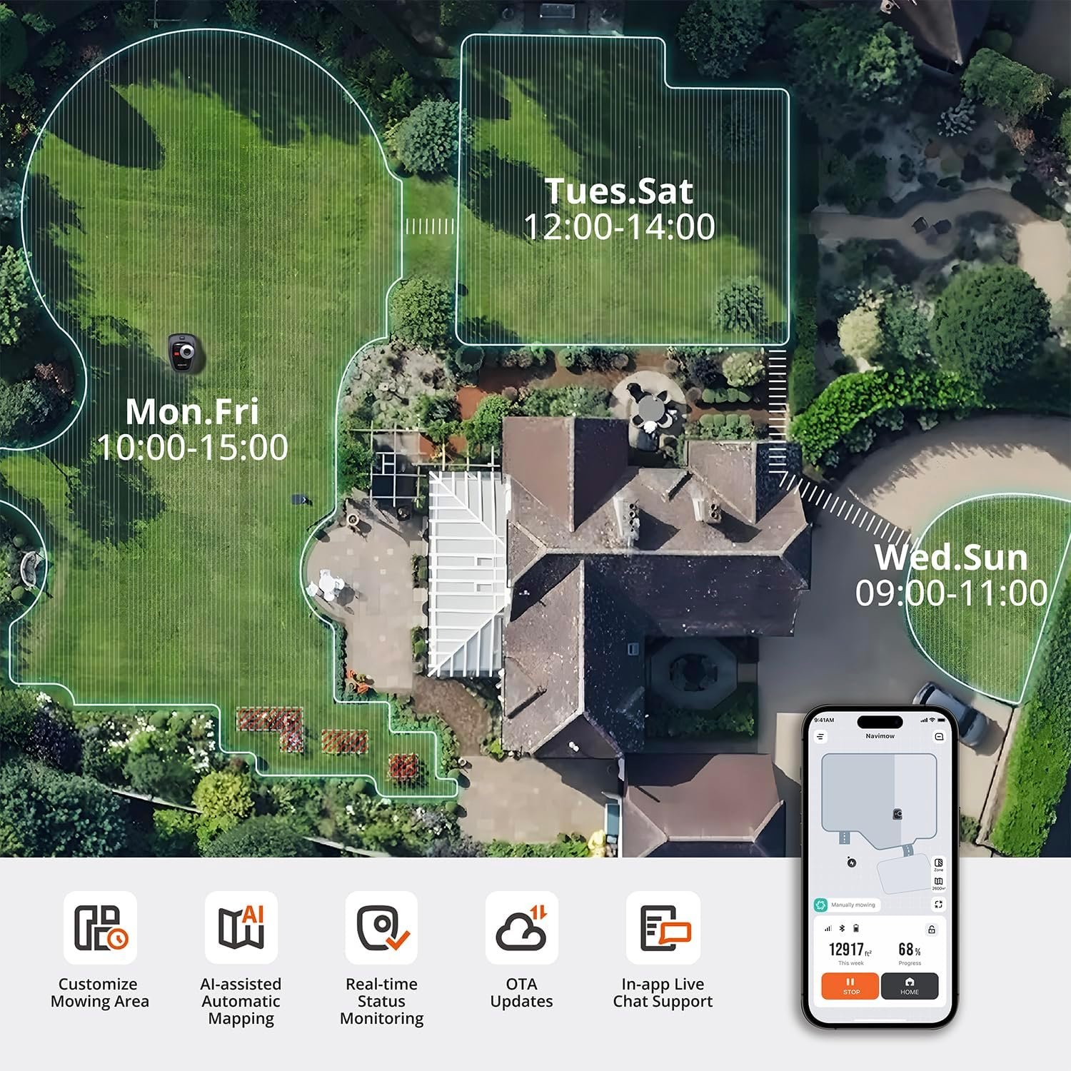 Segway Navimow i105N Robot Lawn Mower, AI Mapping, Perimeter Wire-Free, App Control - Image 5