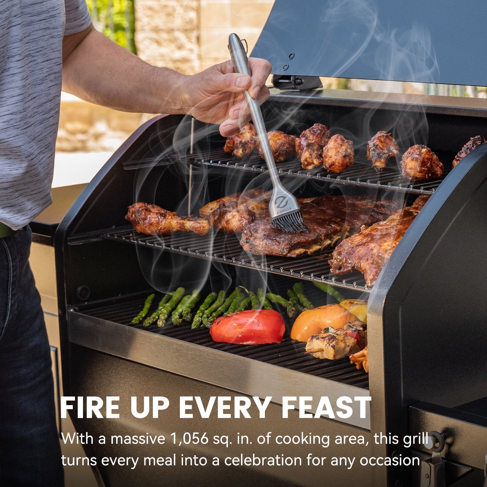 Z GRILLS Powerhouse 1056 sq.in Black Pellet Grill & Smoker 10002B with PID Controller, Foldable Front Shelf and Rain Cover - Image 3