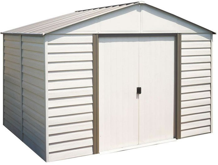 Arrow 10×12 Vinyl Milford Shed w/ Foundation & Shelving