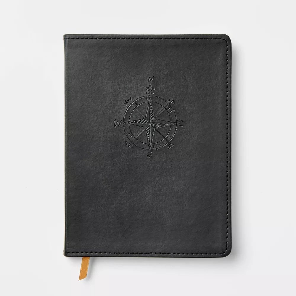 240pg Ruled Journal 8″x6″ Faux Leather Compass Soft Cover, Sewn Binding, Narrow Lined Paper, Multicolored