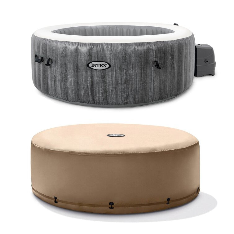 Intex Purespa 4 Person Inflatable Portable Heated Jet Hot Tub & Cover Package