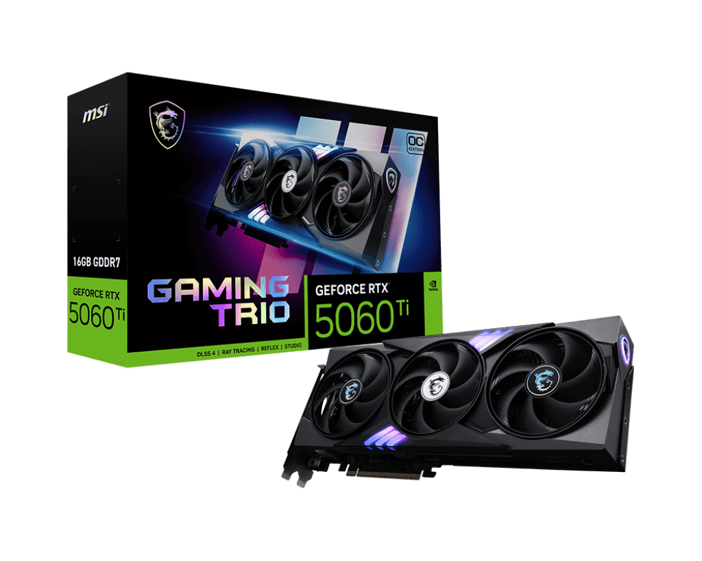 MSI GeForce RTX 5060 Ti 16G GAMING TRIO OC Graphics Card, 16GB GDDR7, DPx3, HDMIx1, DLSS 4