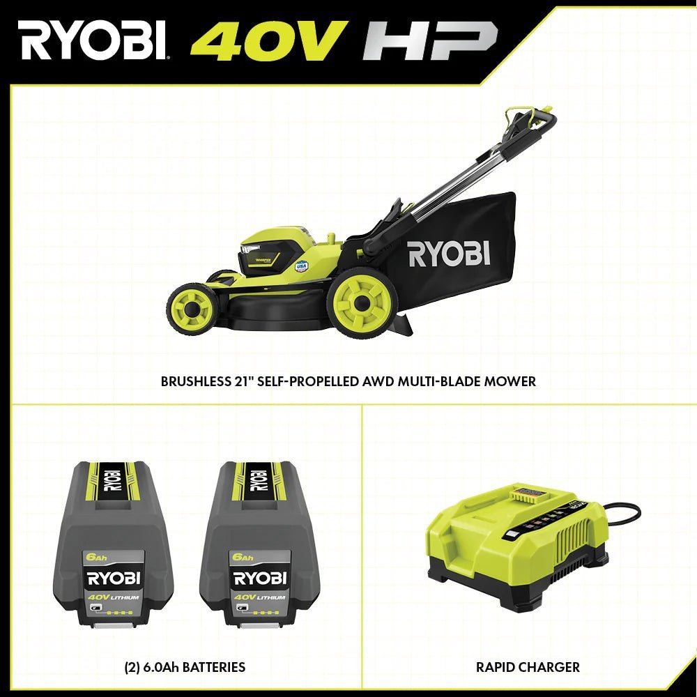 RYOBI 40v Hp brushless 21″ self-propelled AWD dual-blade mower kit - Image 3