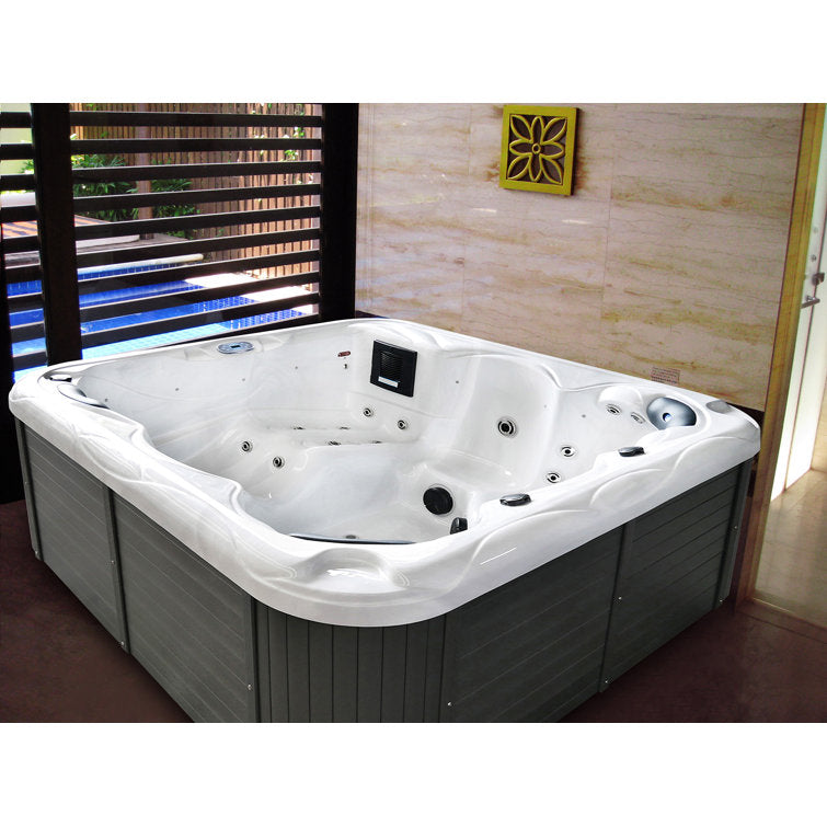 Sol 72 Outdoor™ Brophy 6 – Person 67 – Jet Acrylic Square Hot Tub with Ozonator in Dark Gray