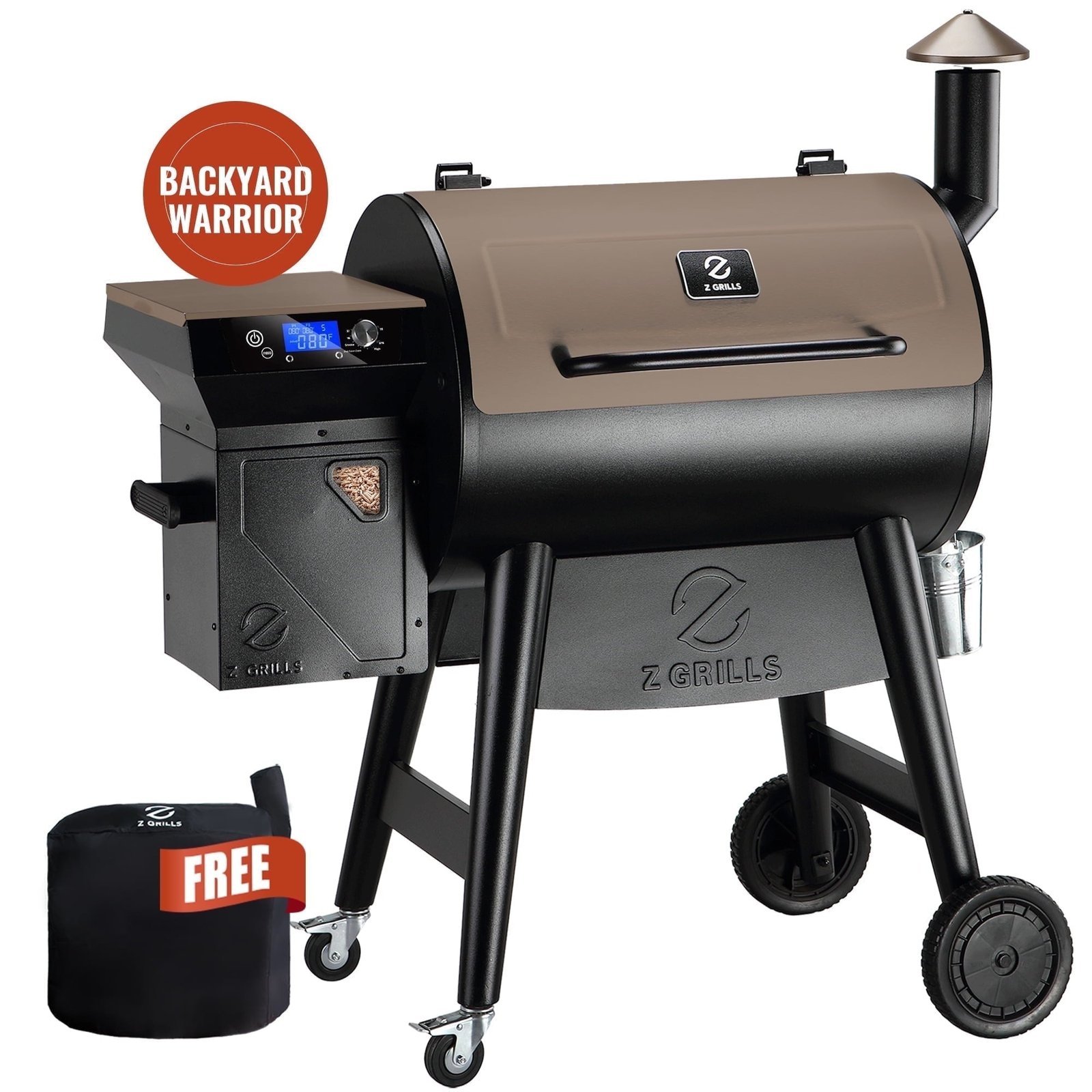 Z GRILLS Backyard Warrior 697 sq.in 8-in-1 Wood Pellet Grill Smoker with PID V3.0 Technology, LCD Screen, Meat Probes and Rain Cover
