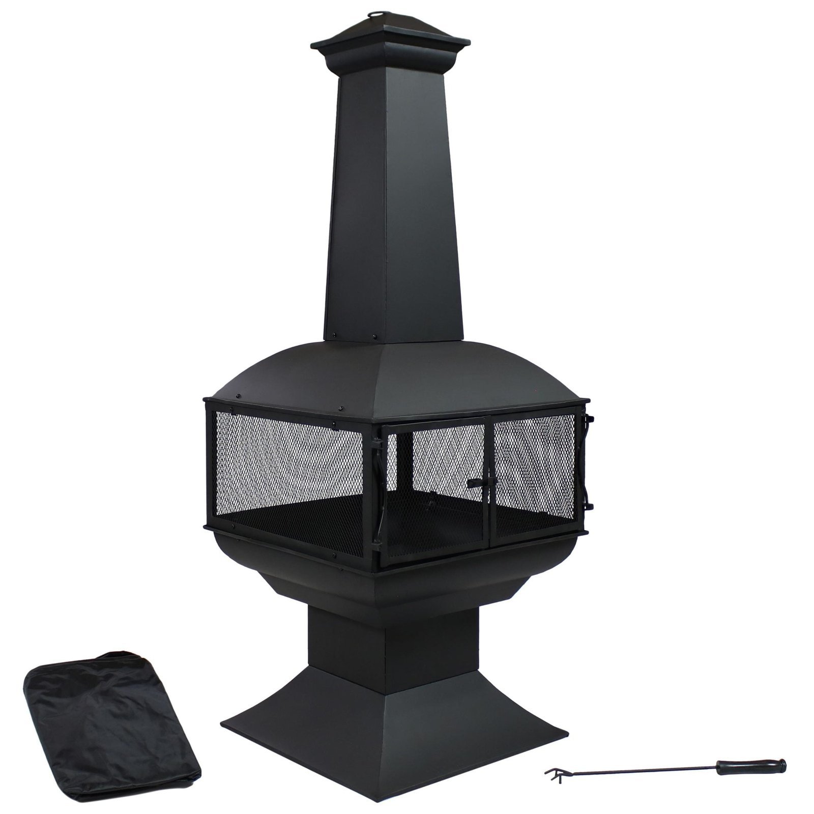 Sunnydaze 57″ 360-Degree View Steel Wood-Burning Chiminea with Grate, Poker, and Cover - Image 2