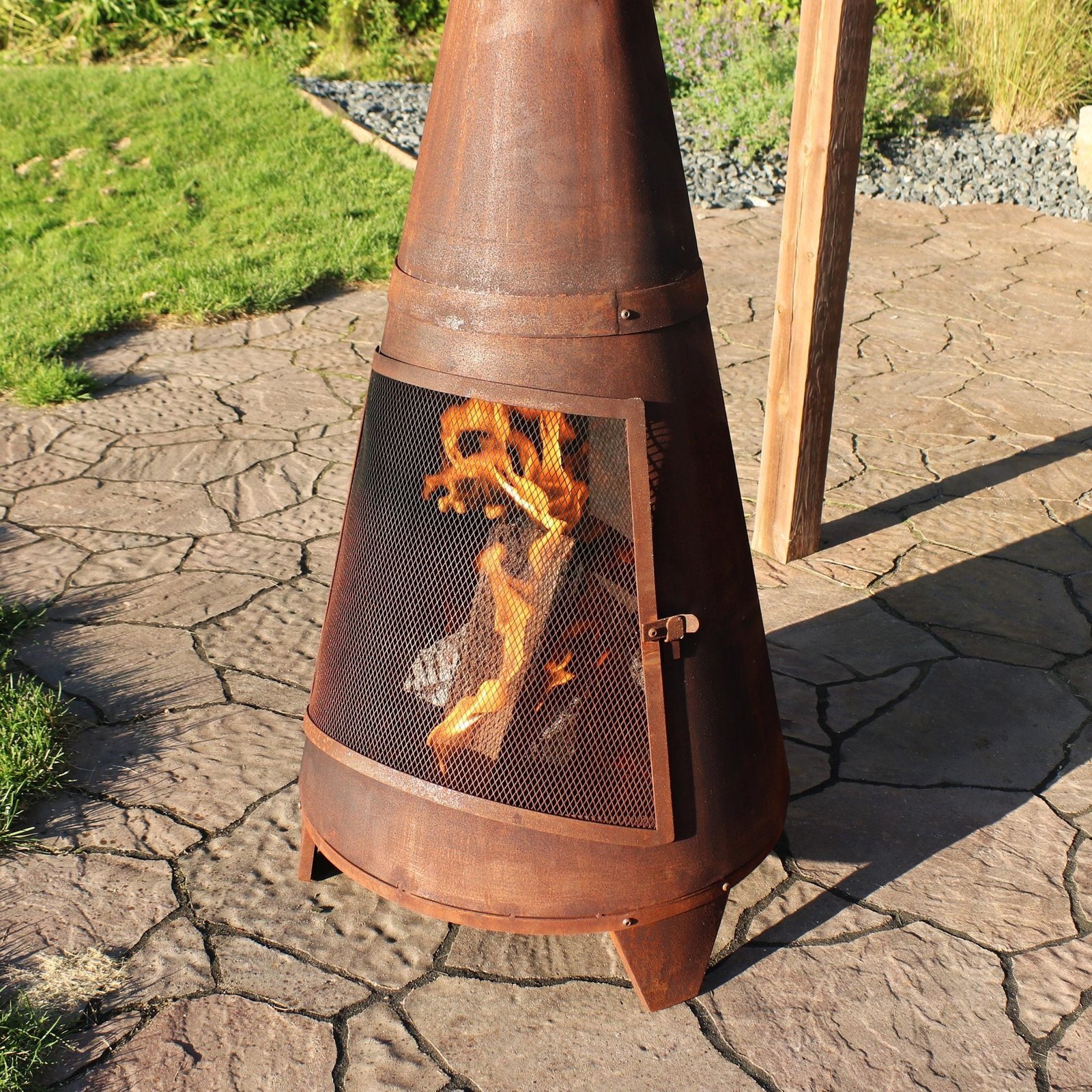 Sunnydaze 70″ Rust Patina Finish Steel Wood-Burning Chiminea with Spark Screen - Image 10