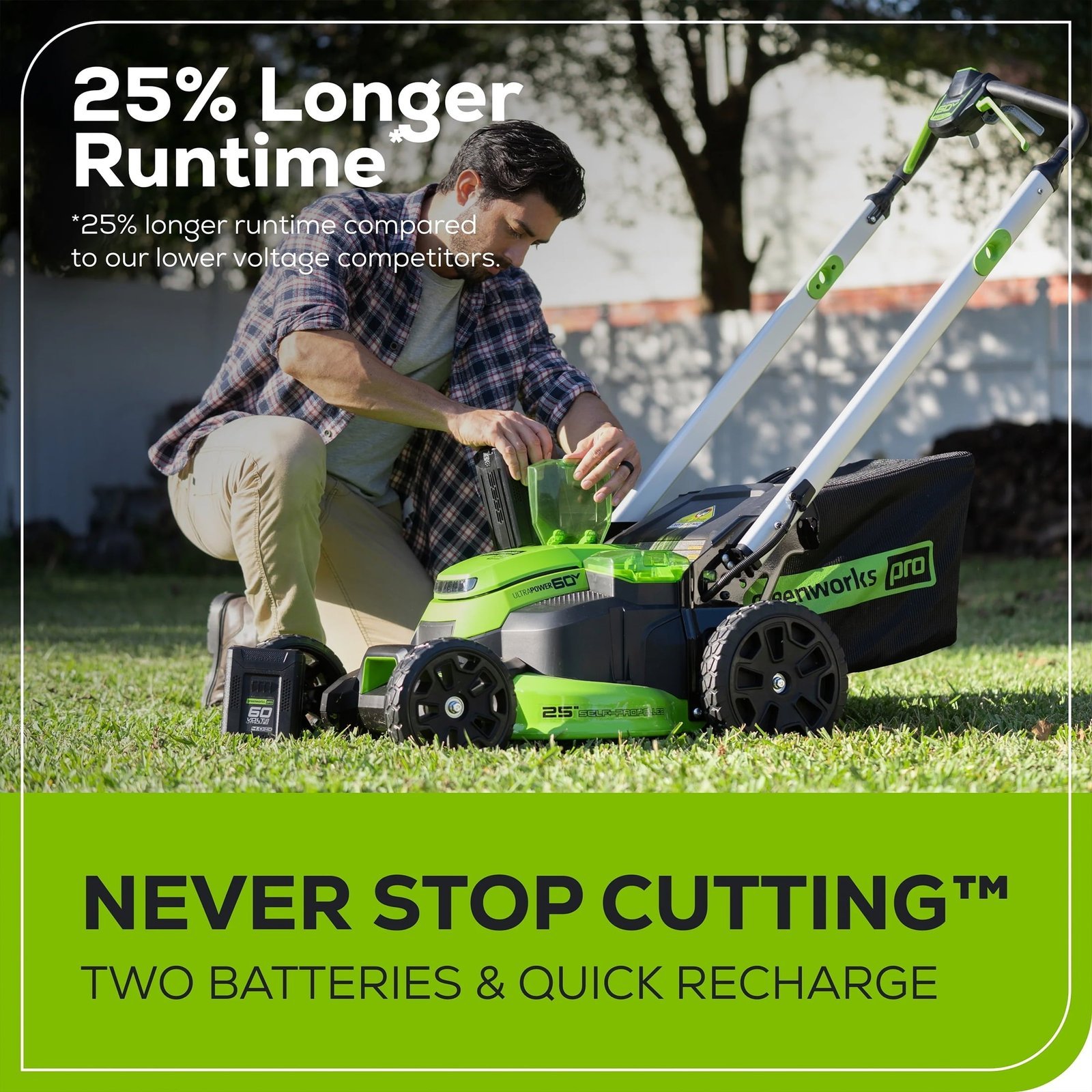 Greenworks 60V 25″ Cordless Brushless Self-Propelled Mower + Two (2) 4.0Ah Batteries & Dual Port Charger - Image 5