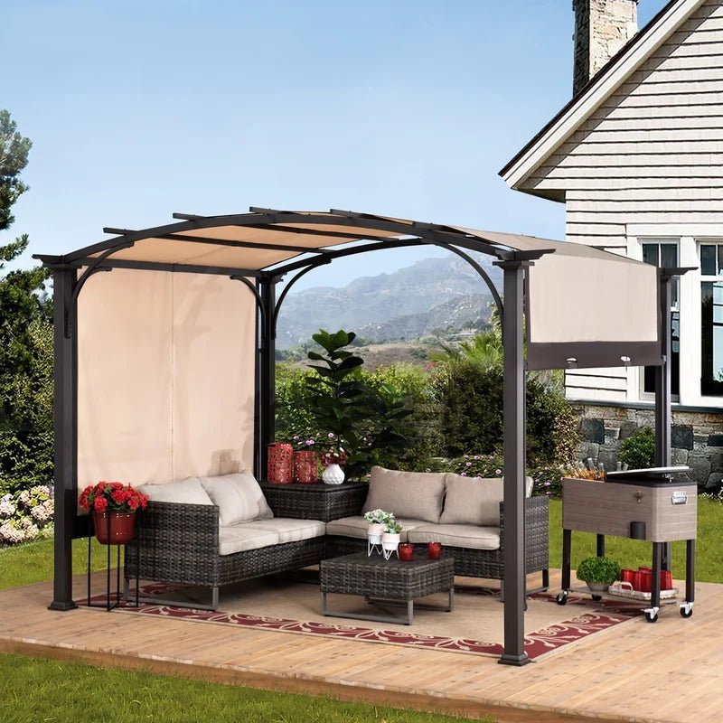 Pergola, Outdoor Steel Arched Pergola with Adjustable Canopy - Image 3