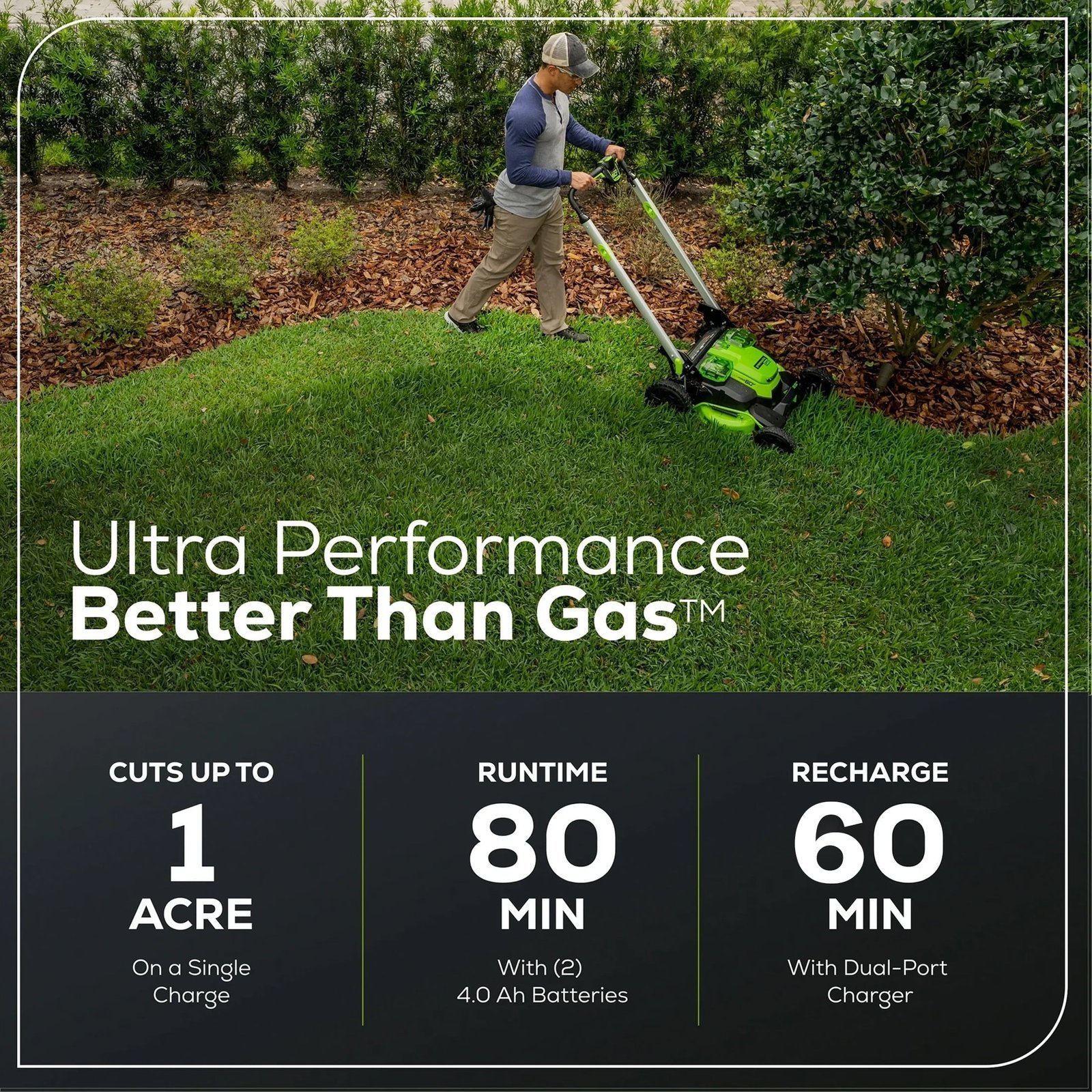 Greenworks 60V 25″ Cordless Brushless Self-Propelled Mower + Two (2) 4.0Ah Batteries & Dual Port Charger - Image 3