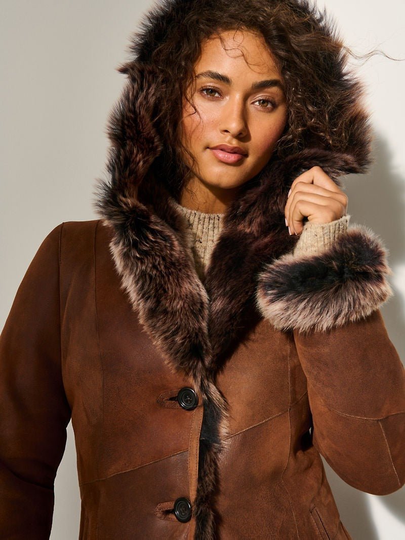 Dakota Hooded Toscana Sheepskin Coat - Image 4