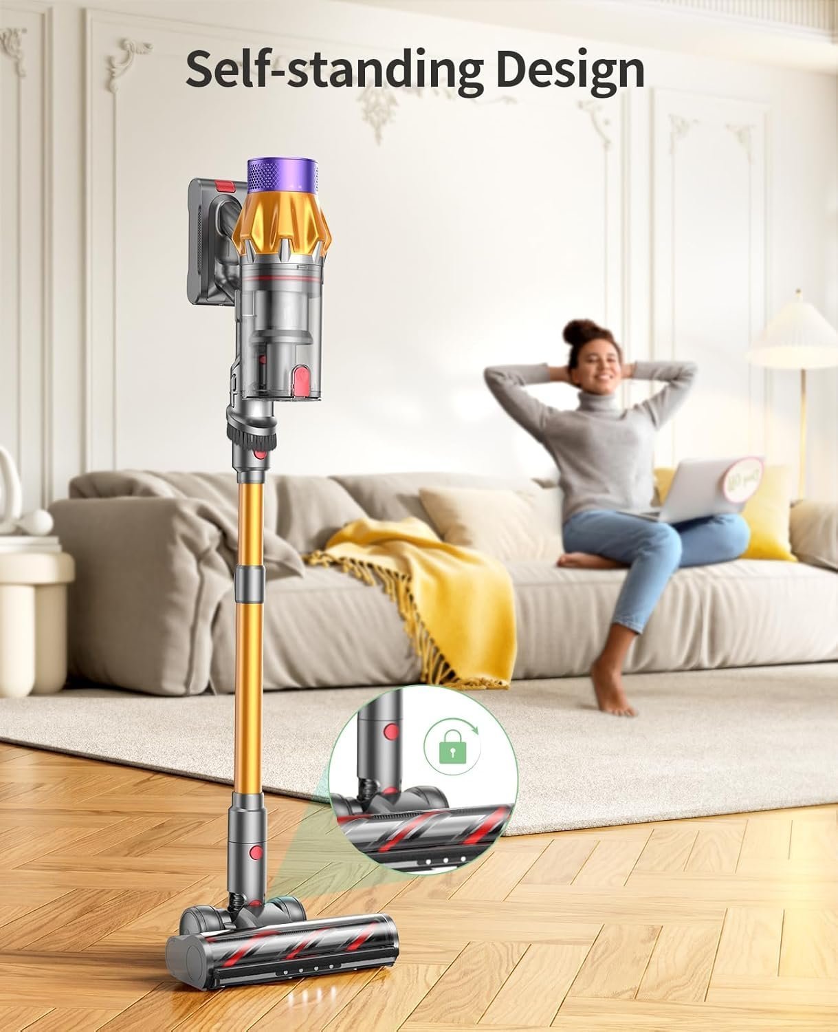 Cordless Vacuum Cleaner, 550W 45KPA 60 Mins Runtime Self-Standing Vacuum - Image 3