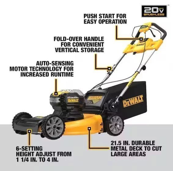 Dewalt 20V MAX 21.5 in Walk Behind Lawn Mower Kit, Hedge Trimmer Kit, String Trimmer & Leaf Blower - Image 2