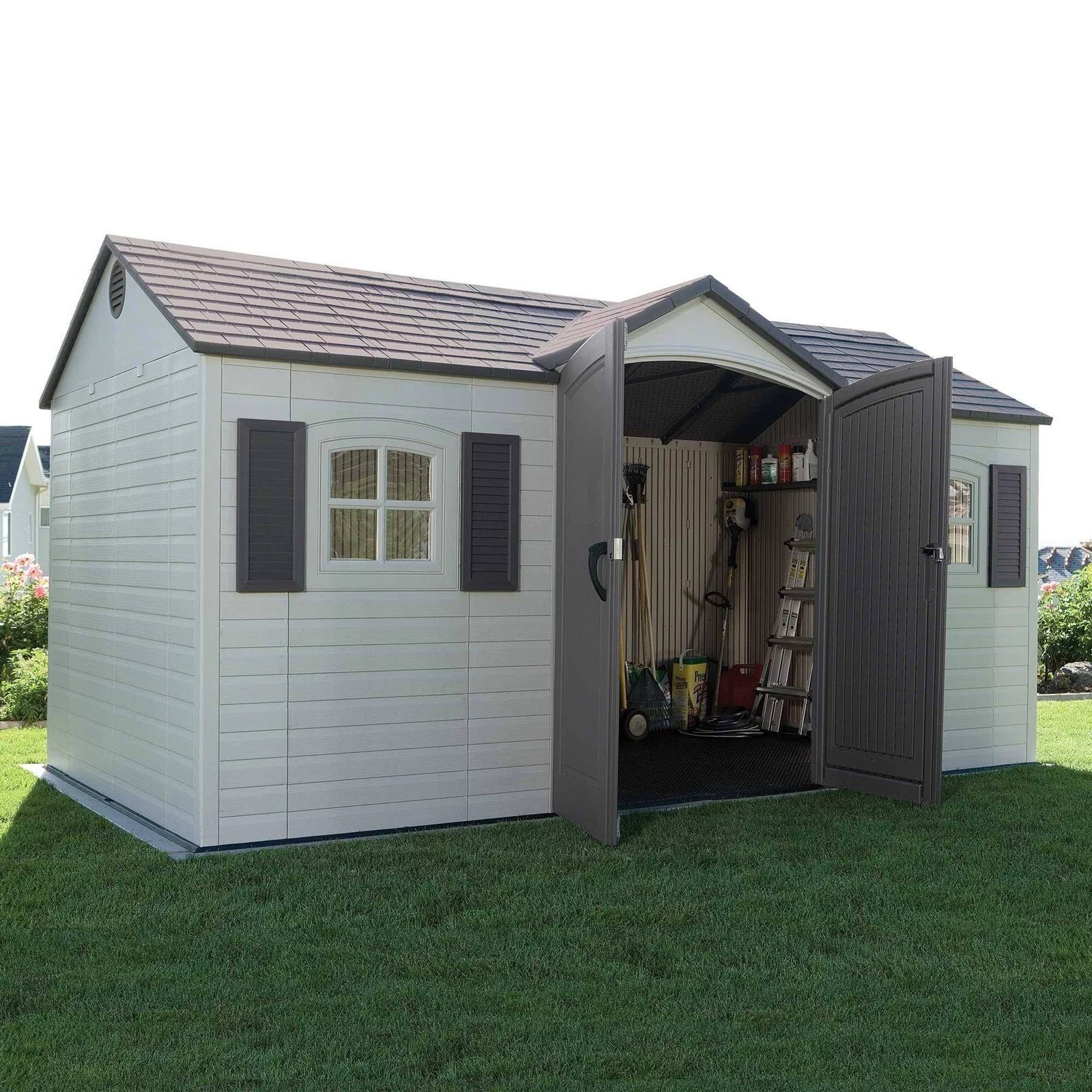 Lifetime 15 ft. x 8 ft. Resin Outdoor Garden Shed - Image 4