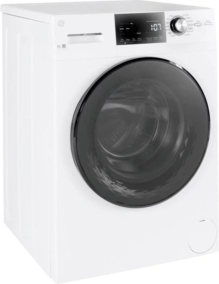 GE – 2.4 Cu. Ft. High Efficiency Stackable Front Load Washer with Steam and Sanitize – White - Image 3