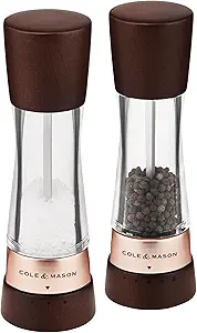 Cole & Mason Derwent Salt & Pepper Mill Gift Set – Salt & Pepper Shaker & Grinder with Adjustable Coarseness – Gourmet Precision Mill Set – Stainless Steel & Acrylic Grinders – Rose Gold