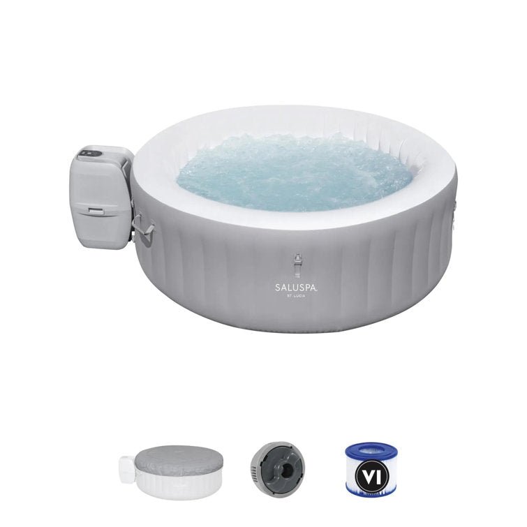 Bestway SaluSpa St. Lucia 3 Person Round Inflatable Outdoor Hot Tub Spa, Gray - Image 5