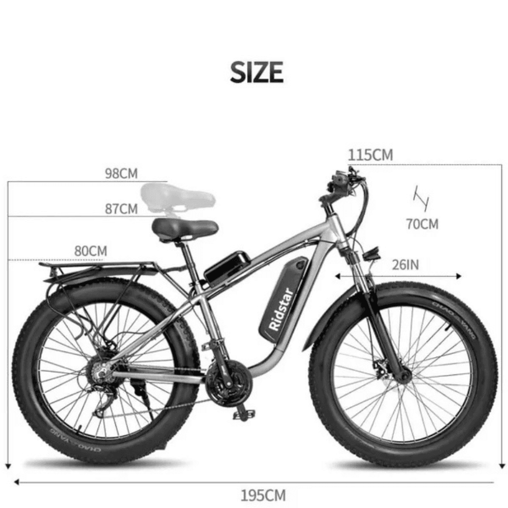 Ridstar E26 PRO Electric Bike 48V 23Ah Battery 1000W*2 Dual Motors 26*4.0inches Tires 50-75KM Max Mileage 15 - Image 4