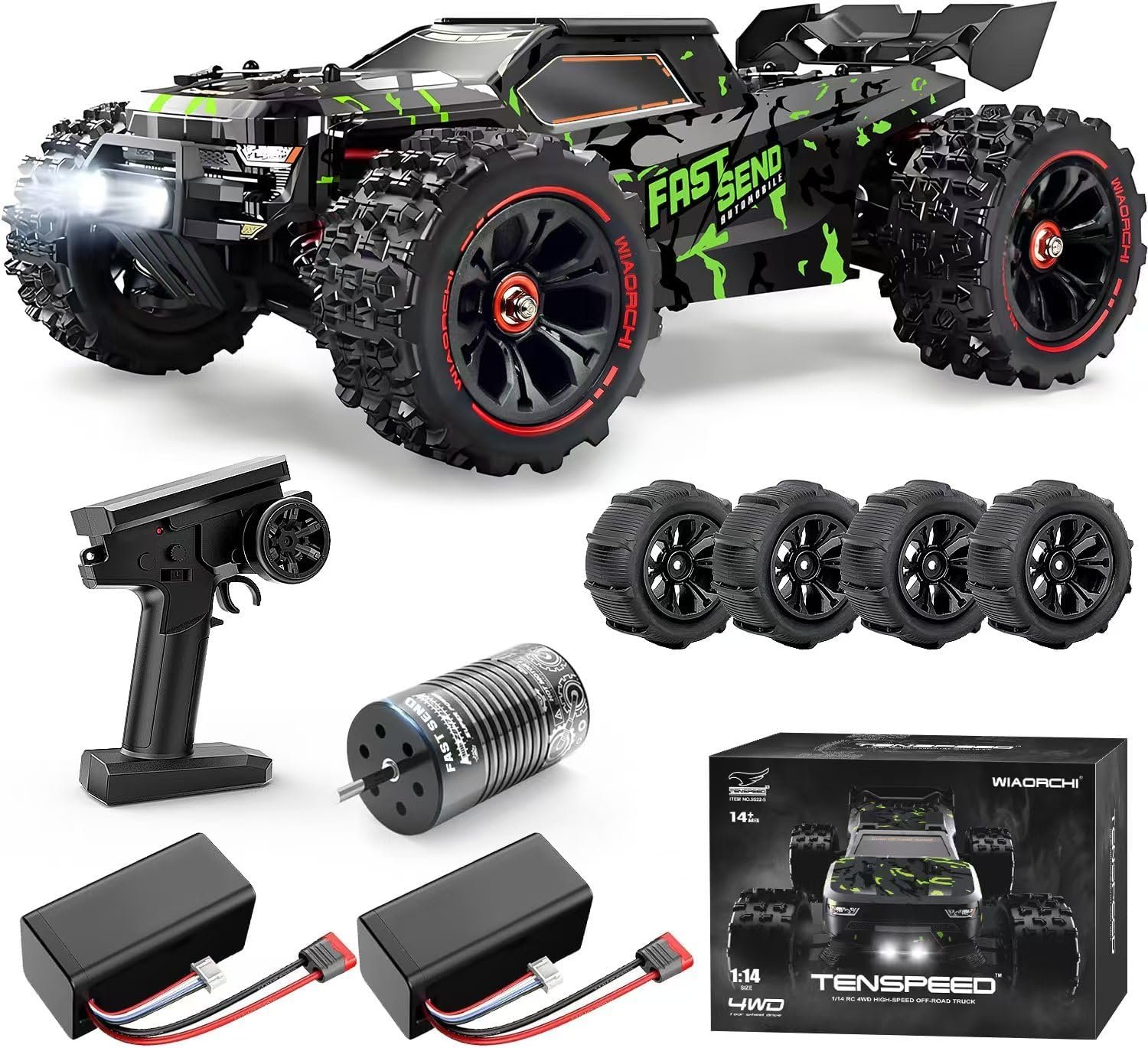 1/14 Brushless RC Car for Adults, Fast 50+ mph, 4×4 Off-Road Waterproof RC Truck, Electric High-Speed Remote Control Car, Extreme All-Terrain RC Truggys